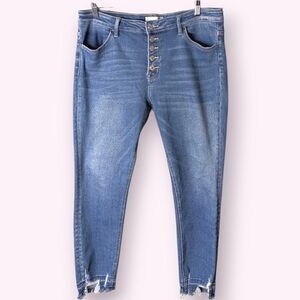VERVET Blue Medium Wash Stretch Button Fly Ankle Crop Jeans Size 31 32 12 14